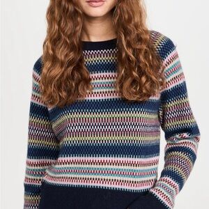 White + Warren Navy Multicolor Striped Sweater